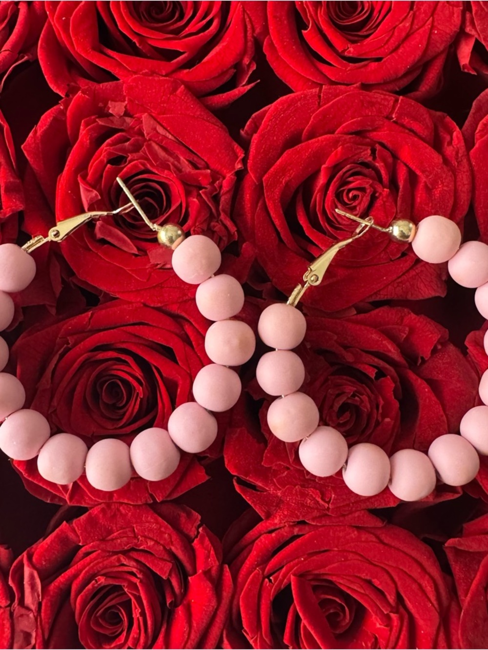 Matte Pink Beaded Hoop Earrings - Women's Jewelry